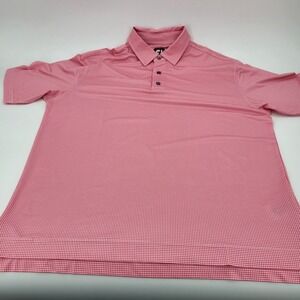 FootJoy FJ Men's Short Sleeve Golf Polo Shirt Pink White Houndstooth Check L